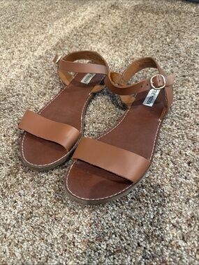 Steve Madden Brown Leather Ankle-Strap Sandals